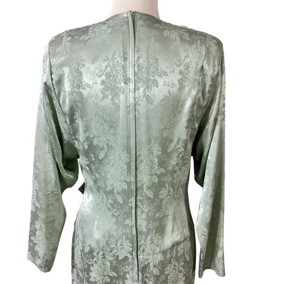 Scott McClintock Dress Green Damask Jacquard Lace Collar Size 10 Vintage 1980s - Picture 9 of 10